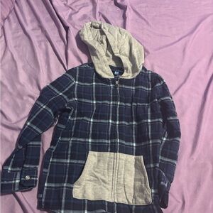 Andy & Evan Navy Plaid Zip Hoodie with Gray Hood & Pocket